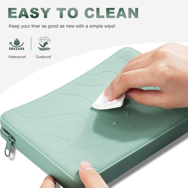 Dadanism 6-7 Inch Silicone Clutch for 7" Kindle Paperwhite and Kindle Colorsoft Signature Edition, 6" K-indle, Kobo, Nook E-Reader, Anti-Dust Coating Multi-Purpose Bag for Phone, Wallet, Sage Green - Image 5